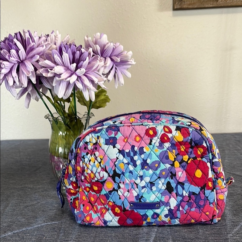Vera Bradley Quilted Floral Travel Cosmetic Pouch in Purple, Pink, Blue